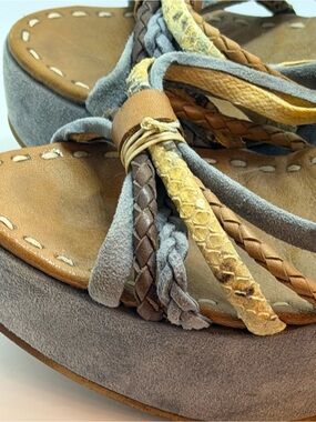 Chunky Suede Platform Sandals with Braided Straps in Taupe and Tan